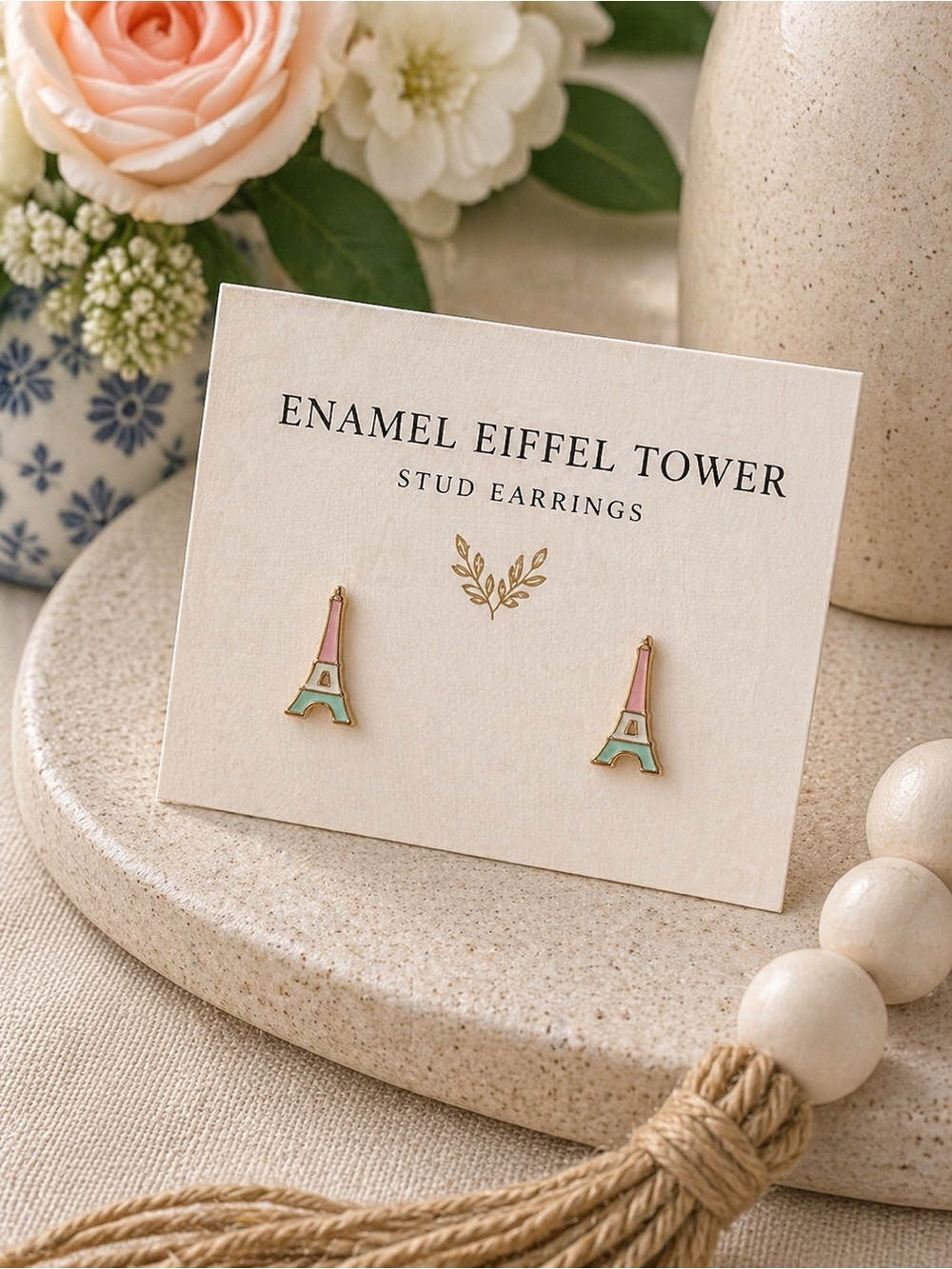 Enamel Eiffel Tower Stud Earrings